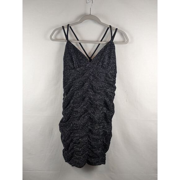 Ruched Bodycon Dress Sleeveless Mini Wild Fable Black XS Plunge Shimmer Fitted - Picture 6 of 7